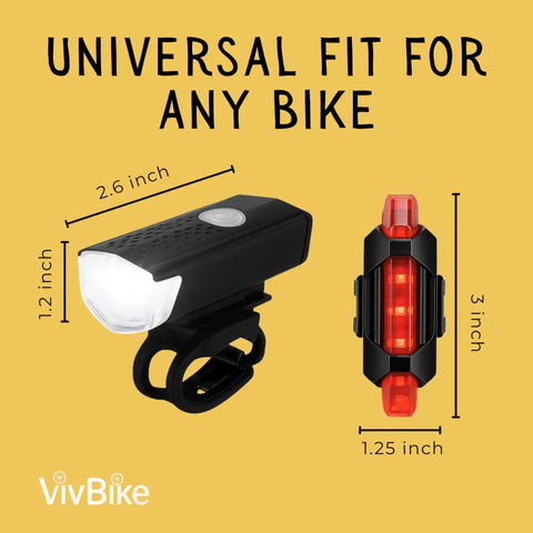 Rechargeable Bicycle Light Set With Front And Rear LED Lights USB Charge 300 Lumen Headlight Up To 10 Hours Battery IPX4 Waterproof Easy Mount For Daily Rides Street Safe Visibility