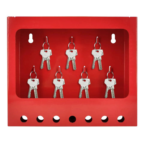 Portable Lockout Tagout Lock Box Kit With Clear Sliding Window Key Pegs ID Labels And Easy Access Padlock Storage For Lock Out Tag Out Stations Red 1 Pack, showing keys inside