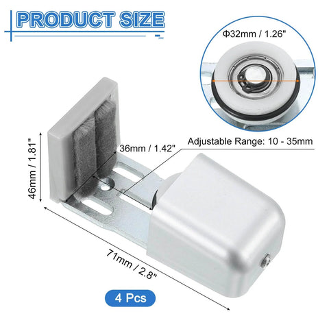 4 Pack Sliding Barn Door Floor Guide Set With Adjustable Stay Rollers And Felt Pads, Flat Bottom Wheels, product size dimensions