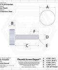 Engineering diagram for 1/4-20 Stainless Steel Thumb Screw With Black Knurled Plastic Knob, 3/4 Inch Length, Standard Coarse Thread.