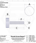 Stainless Steel Thumb Screw 1/4-20 Thread With Black Knurled Round Plastic Knob 3/4 Inch Length Standard Coarse Thread Corrosion Resistant Reusable No Tools Needed Made In USA Pack Of 25 engineering drawing