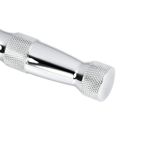 Stubby 1/4 Inch Ratchet Wrench With Quick Release, Reversible 72 Tooth Mechanism, chrome vanadium handle close-up detail