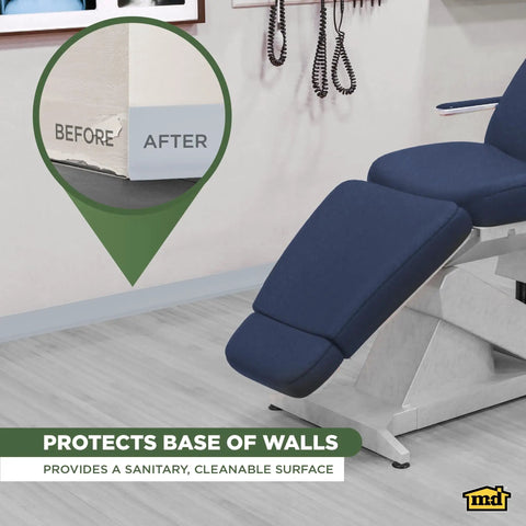 4 Inch Dry Back Vinyl Wall Base With Flexible Toe Kick Trim 60 Ft Roll No Fuss Easy Install Durable Molding For Floors And Baseboards Silver Gray Finish in a medical office setting.