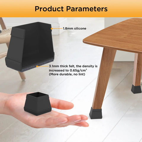 16 Piece Square Chair Leg Protectors Set Silicone Furniture Feet With Felt Pads on wooden chair leg
