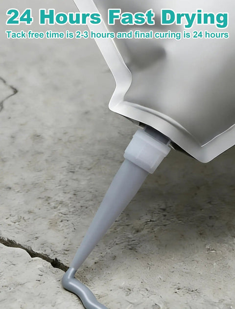 Heavy Duty Self Leveling Concrete Crack Filler For Driveways, Patios And Garages, Universal Cement Repair Sealant 4.4 lb nozzle dispensing into a crack.