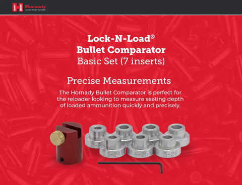 Bullet Comparator Basic Set for Lock N Load to Measure Seating Depth from Ogive to Base on Loaded Rounds with Seven Inserts