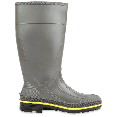 15 Inch PVC Chemical Resistant Steel Toe Work Boots For Men, Waterproof Seamless Design With Triple Density Technology, Foot Form Contour Cushion Insole For All Day Comfort, Arch And Heel Support, Removable And Washable, Gray Yellow Black
