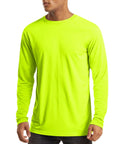 Men's Long Sleeve UV Protection Baselayer Shirt For Running And Hiking in Fluorescent Green worn by model