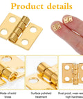 Close-up of gold brass tiny hinges 8x10mm for jewelry boxes, DIY projects, package includes 100 hinges, 400 screws.