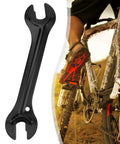 2 Pack Bicycle Cone Spanner Hub Wrench Set with Double Sided Pedal Wrenches for 13mm and 14mm sizes with a cyclist repairing a bike