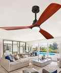 60 Inch Outdoor Ceiling Fan With LED Light And Remote in a living room with modern 3 wood blades and quiet noiseless DC motor