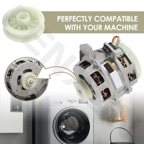 No Sweat Replacement Washing Machine Motor Pulley For Whirlpool Models 2 5/16 Inch Diameter with motor in washing machine setup.