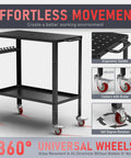 Heavy Duty Welding Table Workbench With Rock Solid 1200 Pound Capacity Plus 36 By 18 Inch Surface Rust Proof Finish Made For Busy Shop Floors Garage Crews And Fabricators Built To Last on wheels with ergonomic handle.