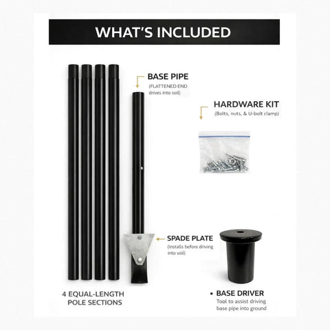 14 Ft Beefy Modular Ground Mount Pole Kit With Drive In Install No Digging Or Concrete Made In USA Galvanized Steel Black Powder Coat components