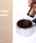 Hand using Espresso Distribution Tool With 10 Needles 0.35mm Stainless Steel Natural Ash Wood Handle in portafilter.