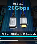 USB C Extension Cable 5ft Ultra Fast 20Gbps USB 3.2 Gen2 Type C Extender Male To Female For 4K60 Video And 240W Fast Charging Heavy Duty Design Backward Compatible With USB 3.1 And USB 3.0, braided cable close-up