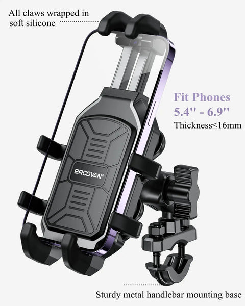 Beefy Heavy Duty Motorcycle Phone Mount With Vibration Dampener And Anti Shake Handlebar Cradle for 5.4 to 6.9 inch phones