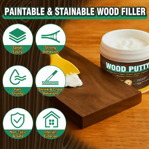 Super Tough White Wood Filler To Fill Cracks And Scratches Fast Easy Paintable Sandable Putty for furniture touch ups on wood