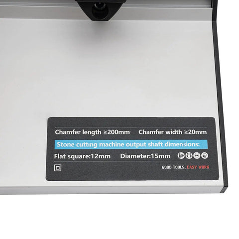 Pro Grade Electric Tile Bevel Cutter Achieving Flawless 43 Degree Chamfers On Ceramic And Stone With A Beast 1200 Watt Motor And Built Different Aluminum Build specifications viewed on the machine.