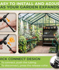 Tutorial showing installation of 33 Ft Outdoor Misting System For Patio Cooling in a greenhouse, easy garden faucet setup.