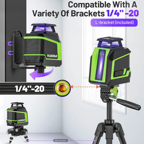 360 Degree Laser Level With Pulse Mode And Self Leveling, 165 Feet Range, Three Brightness Levels, Rechargeable Li Ion Battery, Purple Line Laser Tool For DIY Home Projects with 1/4"-20 bracket