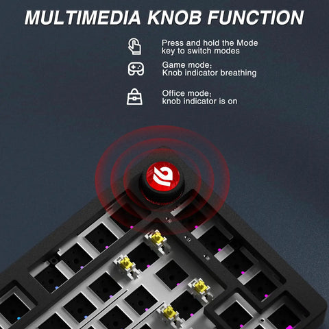 Top Shelf Wireless Mechanical Keyboard Kit With Rock Solid Gasket Mount Design showcasing multimedia knob function and indicators.