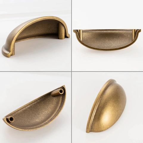 Old School Cool Heavy Duty 10 Pack 3 Inch Cabinet Pulls Antique Brass Vintage Hardware Bin Cup Drawer Handles from multiple angles.