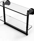 Washington Square Collection 16 Inch Two Tier Glass Towel Bar Shelf Matte Black With Concealed Mounting, Solid Brass, Tempered Glass