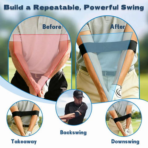 Golf Grip Trainer Pro For Stronger Wrists And Smoother Swings With Precision Finger Guides and Swing Correcting Arm Band in Use