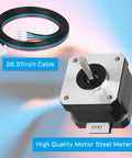 Nema 17 stepper motor with 1 m cable and white connector, front view showing silver mounting face and shaft
