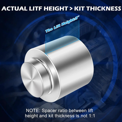 3-Inch Rear Levelling Kit And Heavy Dity Lift Spacers For Dodge Ram 1500 2009 To 2025 showing lift height measurement on aluminum spacer.