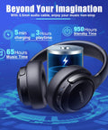 Over Ear Bluetooth Headphones with Badass 65 Hour Battery Hifi Stereo Sound That Knocks Your Socks Off plush cushions side view with battery graphic.