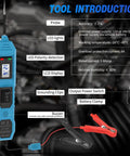 Versatile 6V 12V 24V Automotive Circuit Tester For Cars And Trucks, Fast Short Circuit Finder And Fuse Voltage Tester Light, Continuity Checker, No Guesswork Electric Diagnostic Tool That Makes Car Troubles A Breeze On The Go Blue. Blue automotive circuit tester with LCD, LED lights, clamps, and probe