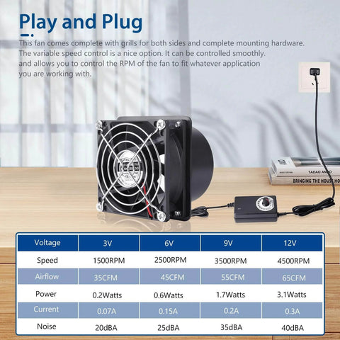 80mm 12V Axial Exhaust Fan With AC Plug Dual Ball Bearings for DIY Soldering and 3D Printer Enclosures with dial controller