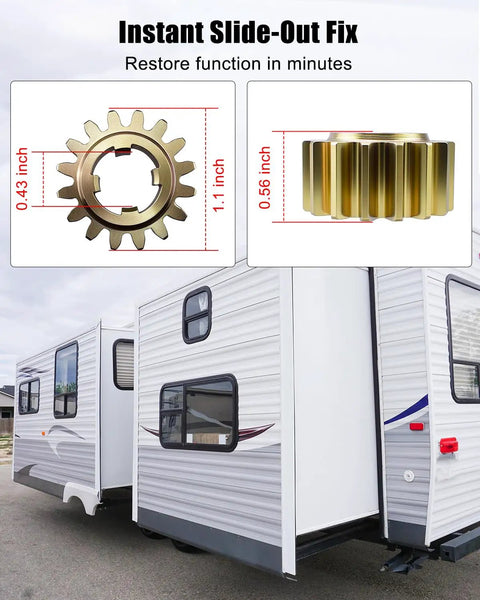 2 Pack 16 Tooth Spur Gear For RV Slide Out System Replacement 238893 Compatible shown with detailed dimensions and slide-out application