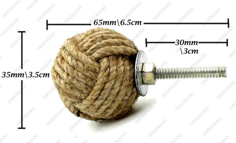 Jute Rope Drawer Knobs And Knob Pulls For Cabinets And Wardrobes Nautical Hardware Decor 35 Mm Pack Of 6 Hand Crafted Crisscross Knot Cabinet Handles For Dresser And Cupboard Renovation With A Beachy Coastal Vibe. 35mm jute rope knob with screw, side view