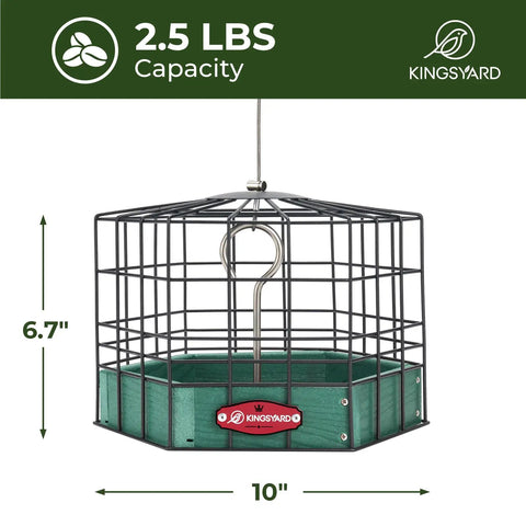Ultra Sturdy Squirrel Proof Platform Bird Feeder for Outdoor Hanging 10 Inch Wide Metal Cage With Seed Tray Green Recycled Plastic Feeding Platform Attracts Finches And Small Wild Birds While Blocking Squirrels
