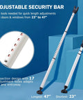 Heavy Duty Sliding Door Security Bar 23 To 47 Inch Adjustable With Anti Slip 360 Degree Base, shown with Y Fork Head