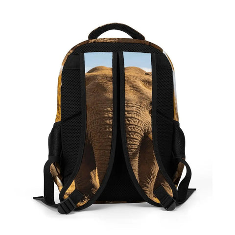 Unisex Elephant Print Backpack With Wilderness Design back view showing straps and detailed elephant image