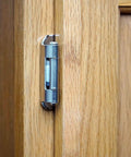 Half Inch Overlay Full Wrap Cabinet Hinges For Kitchen Self Closing Satin Brushed Nickel Finish installed on wood cabinet