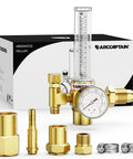 ARCCAPTAIN gas regulator kit with brass body, gauge, and flow meter for Argon/CO2/Helium welding