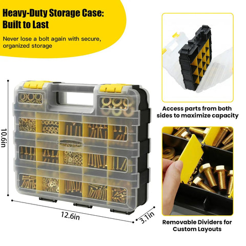 1075 Piece Metric Bolts And Nuts Assortment Kit Grade 8.8 M4 M5 M6 M8 M10 M12 Hex Head Yellow Zinc Bolts With Nuts And Washers