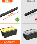 Comparison of a 26-inch and 17-inch rail system with bins, highlighting Garage Ceiling Bin Storage Rack, Adjustable Heavy Duty Overhead Tote Rail System For Five Bins, Bins Not Included, Declutter Your Garage And Maximize Ceiling Space With This Space Saver