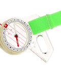 Directional Thumb Compass, MultiUse Pocket Navigation Tool For Hiking And Backpacking, clear plastic with green strap