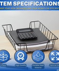 Front Load Letter Tray Set For Desk Black Steel Paper Organizer Tray 2 Pack Great For Stacks Of Papers Files And Documents