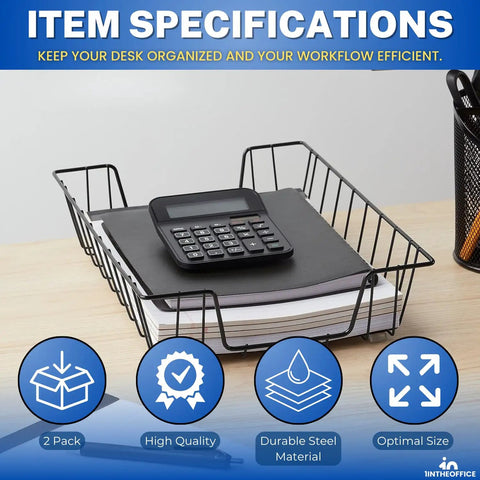 Front Load Letter Tray Set For Desk Black Steel Paper Organizer Tray 2 Pack Great For Stacks Of Papers Files And Documents