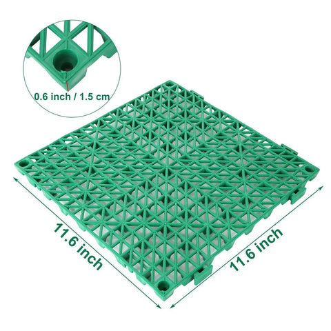 Interlocking Rubber Floor Tiles Eleven Point Six Inch Cushioned Mats With Drain Holes Non Slip Waterproof 11.6 inch Green Tile