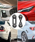 BFXM universal bumper clip kit: 4 black quick-release tabs and 12 O-rings, shown installed on multiple car bumpers.