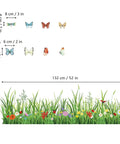 Green Grass Wall Corner Stickers With Flowers And Butterflies, Baseboard Skirting Line Wall Decals for Bedroom, 52in Wide