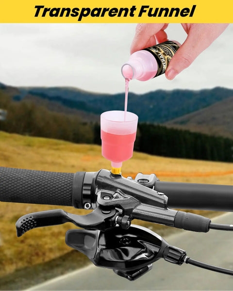 DIY Friendly Hydraulic Disc Brake Bleed Kit For Shimano TEKTRO TRP And More All In One Bicycle Brake Fluid Set in use with funnel